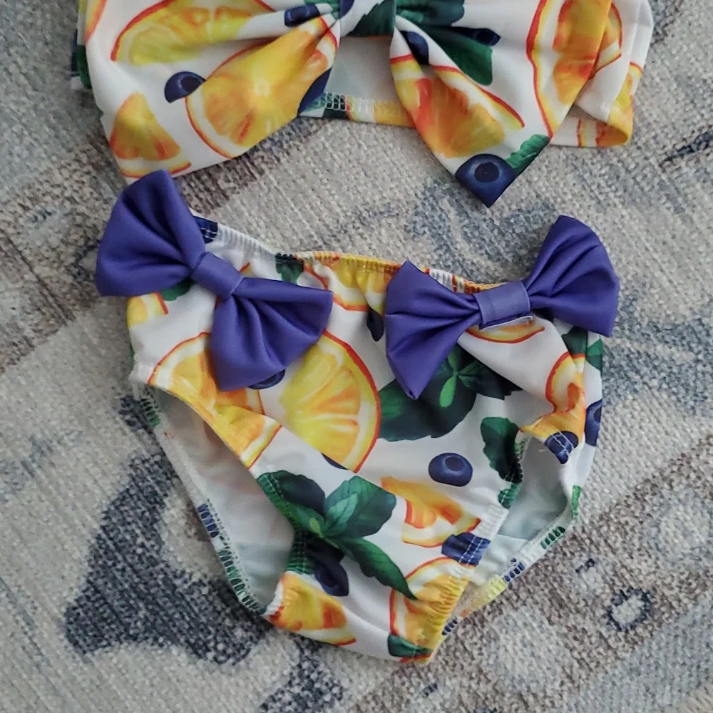 Unbranded Baby Girls Fruit And Bow Swimsuit Sz90 (Fits Like a 6-12m)
